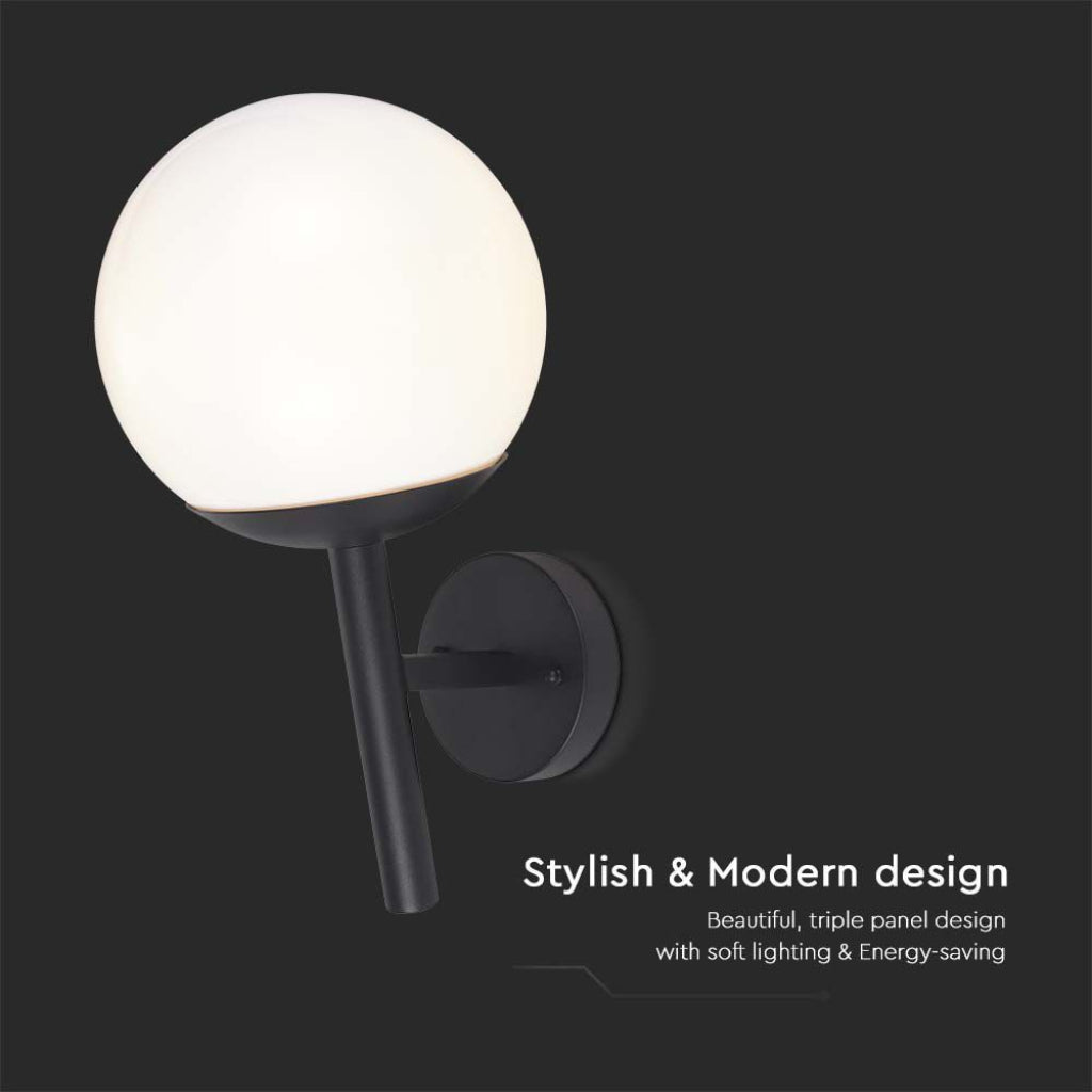 V-TAC Lampada LED da Muro con Sfera Opale e Portalampada E27 Colore Nero Opaco IP44 V-TAC Lampada LED da Muro con Sfera Opale e Portalampada E27 Colore Nero Opaco IP44